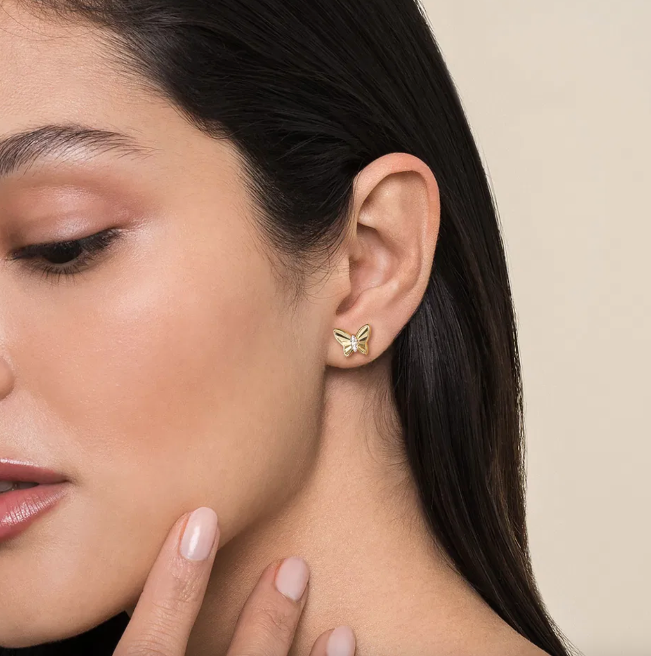 14K YG Diamond Butterfly Stud Earrings by Gabriel NY