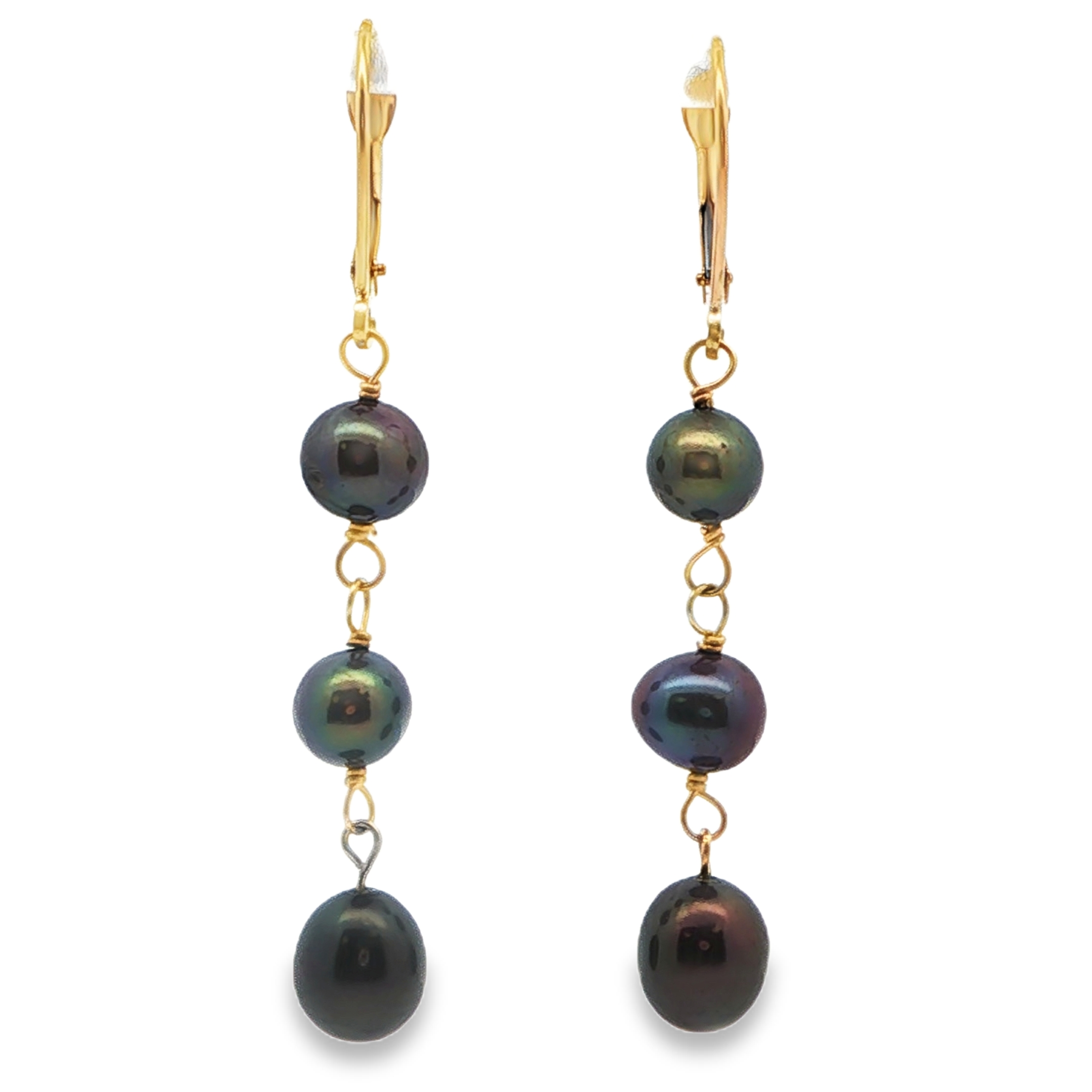 14K YG Dyed Freshwater Pearl Dangle Earrings *Estate Item Sold as is, Final Sale* Main image