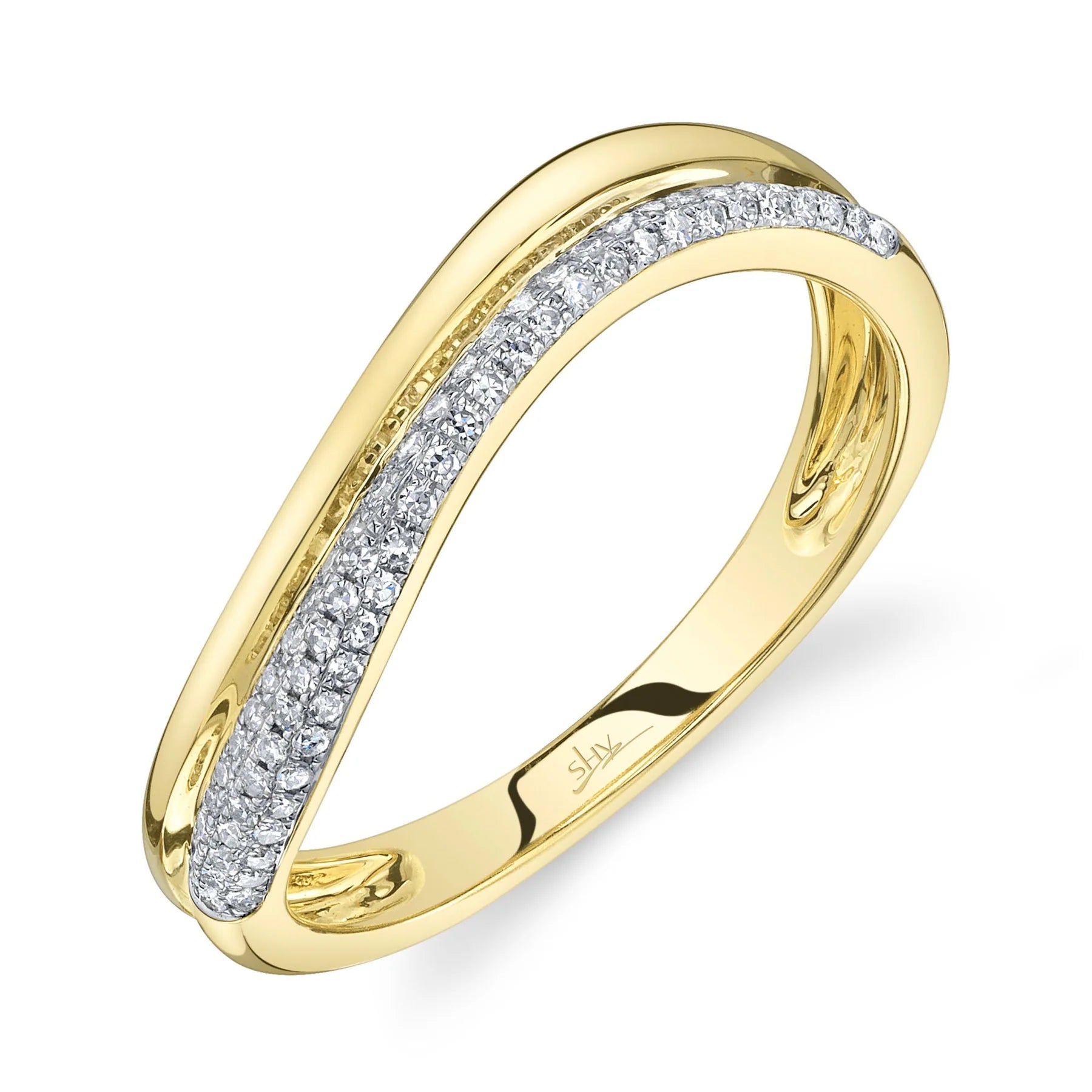14K YG Diamond & Polished Gold Wave Band