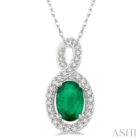 10KWG .10CTTW 6X4 OVAL EMERALD PENDANT