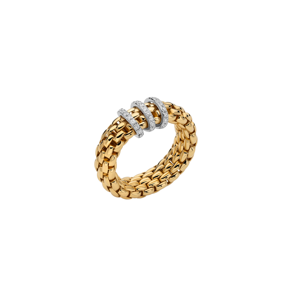 18K Yellow Gold Vendome Triple Diamond Bar Flex'It Ring by FOPE Main image