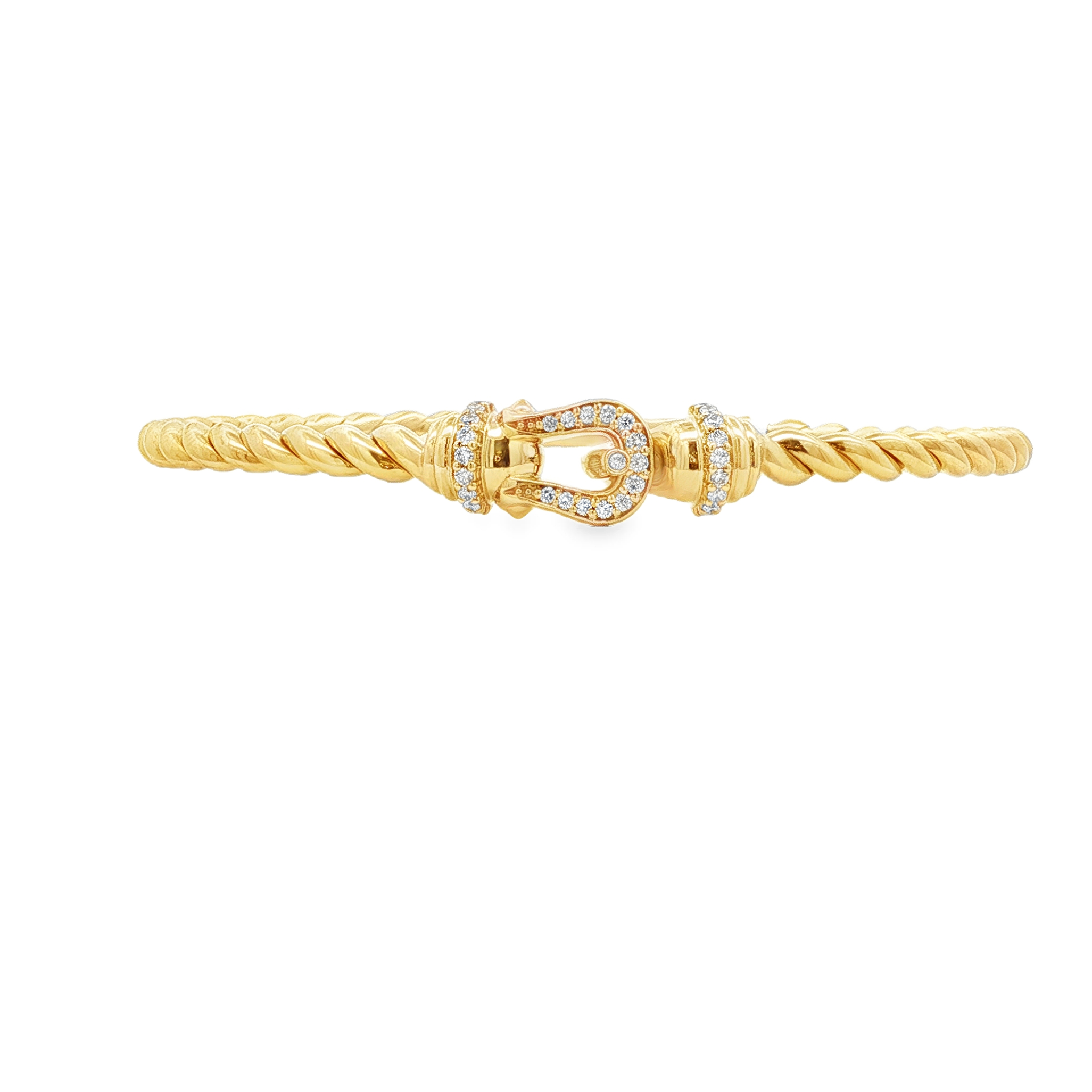 14K YG Twisted Rope & Diamond Buckle Bangle