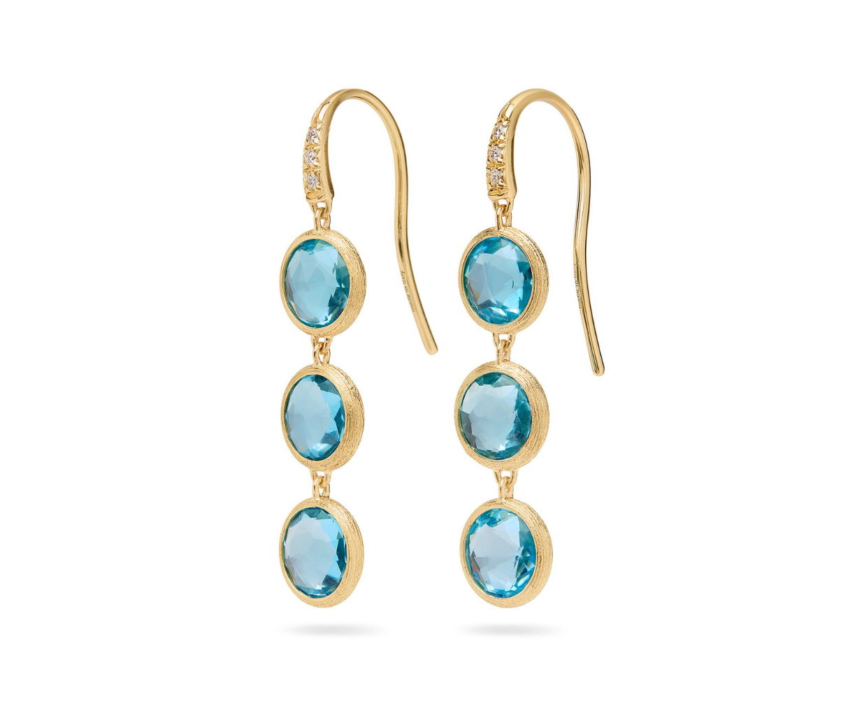 18K Yellow Gold Jaipur Bezel Set Blue Topaz Triple Drop Earrings by Marco Bicego Main image