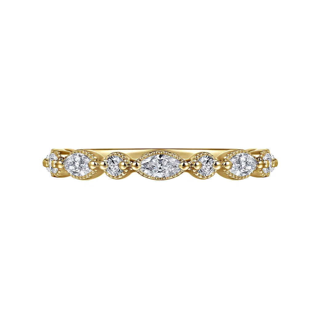 14K YG "Esperanza" Double Prongs Marquise & Round 1/2cttw Diamond Anniversary Band by Gabriel NY