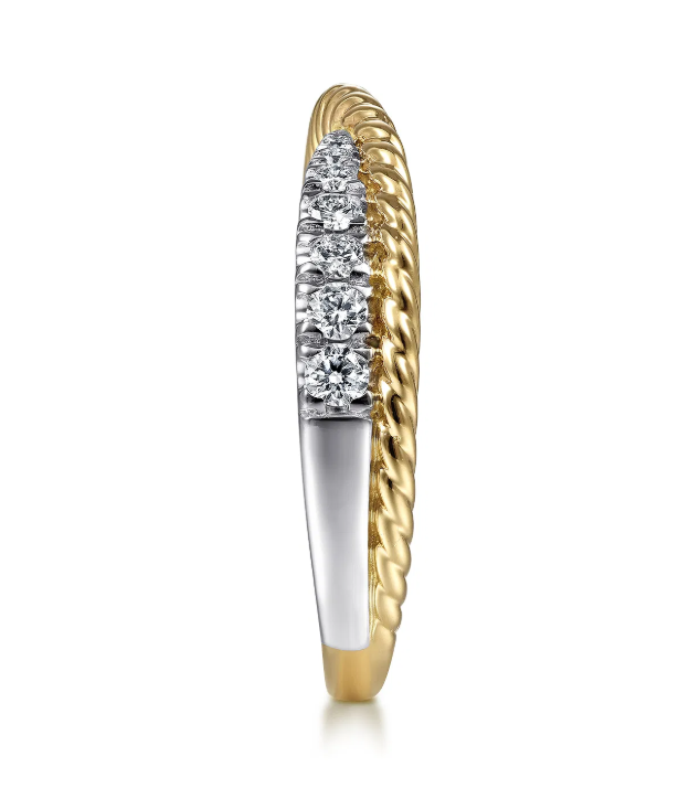 14K Two-Tone Criss Cross Diamond Band with Twisted Rope Detail by Gabriel NY Secondary image