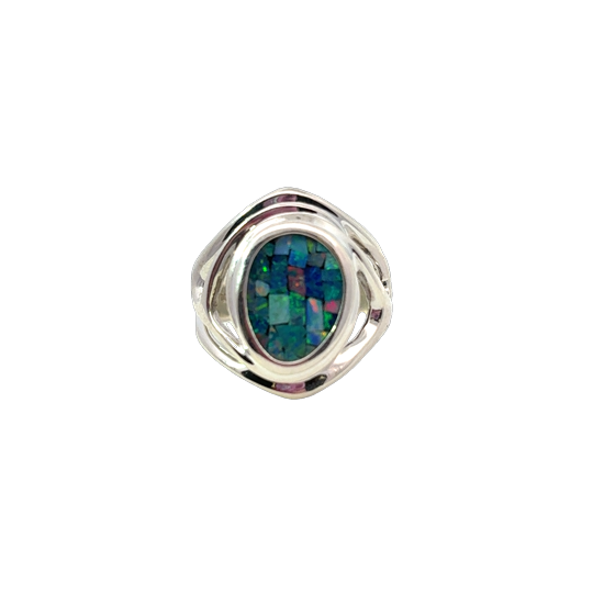 SS Black Opal Triplet Mosaic Ring *Estate Item, Sold As Is, Final Sale*