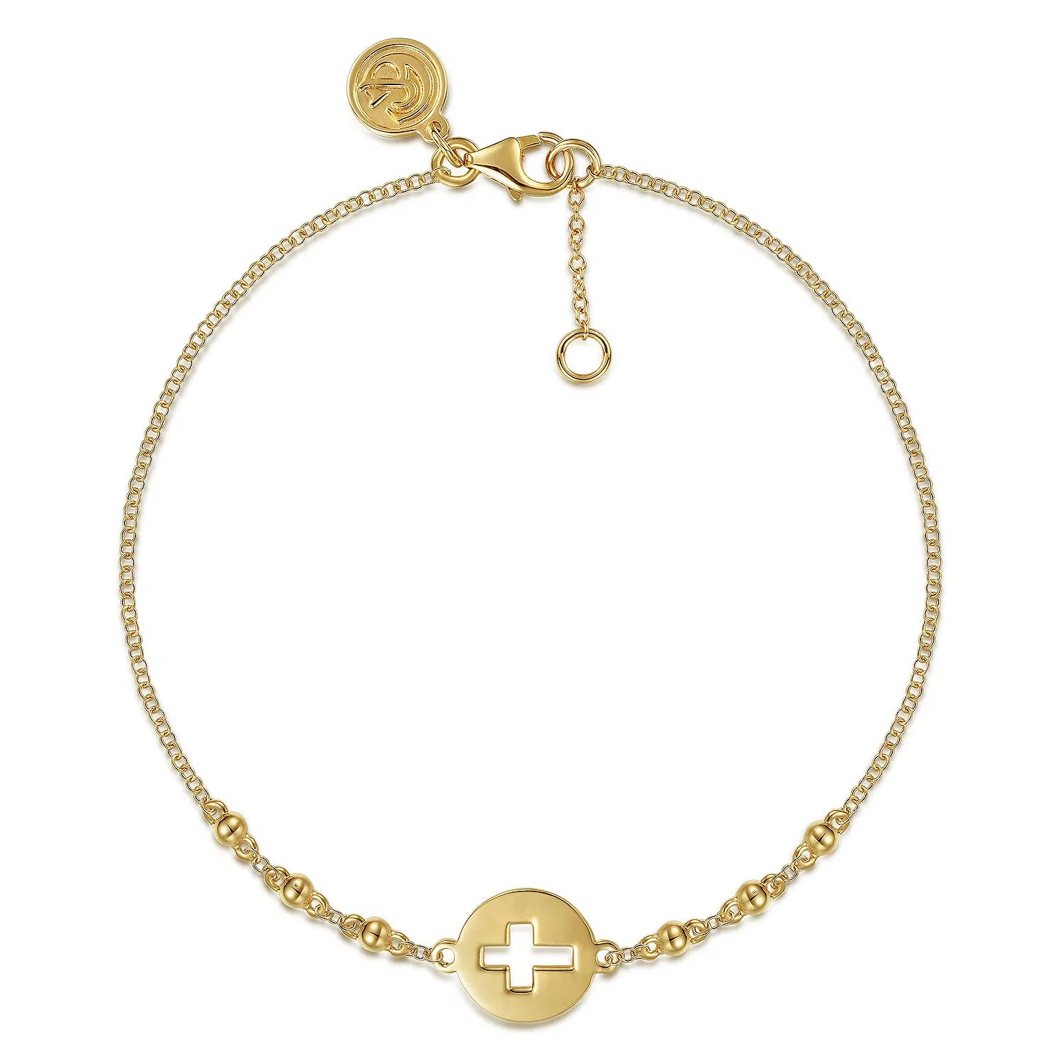 14K YG Chain Bracelet with Cutout Cross Disc by Gabriel NY