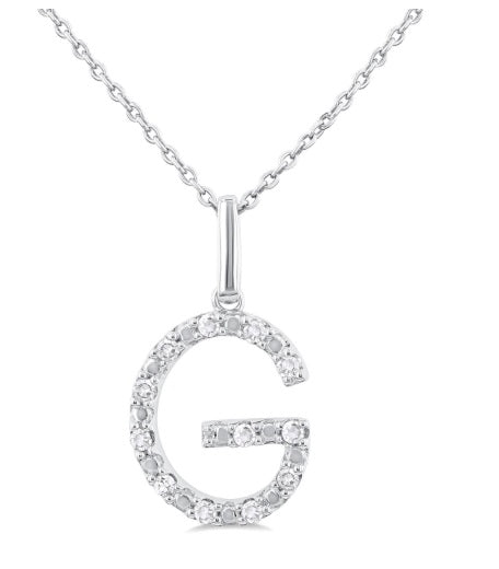 Sterling Silver 1/10cttw Block Letter G Initial Pendant