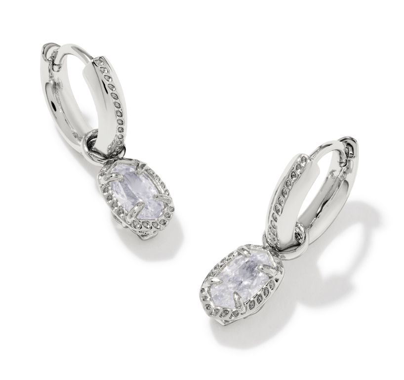 Mini Ellie Luxe Huggie Earrings in Silver White CZ by Kendra Scott