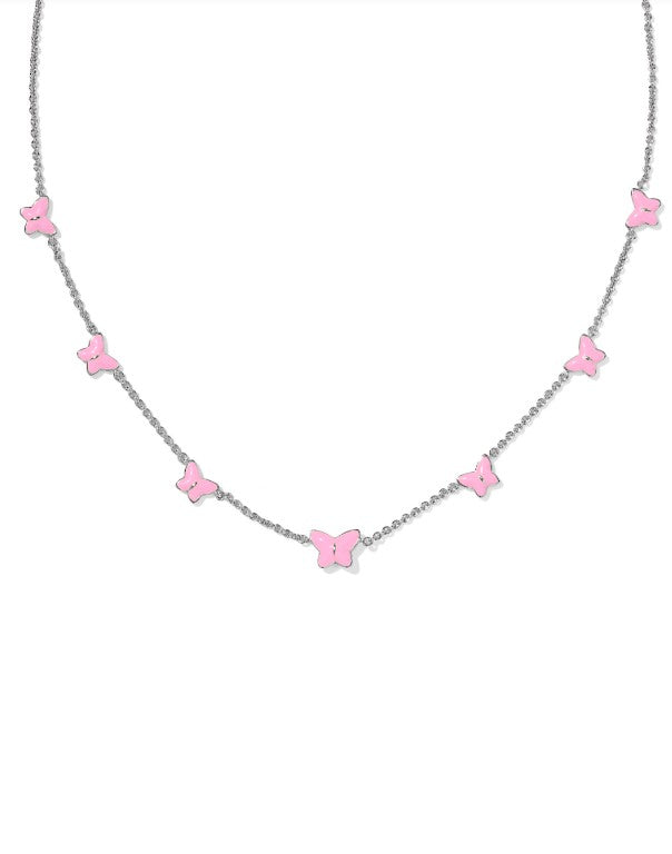 Lillia Rhodium Plated Butterfly Strand Necklace in Pink Enamel by Kendra Scott Main image