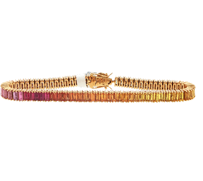 18K YG Multi Color Sapphire Baguette Tennis Bracelet by Erica Courtney