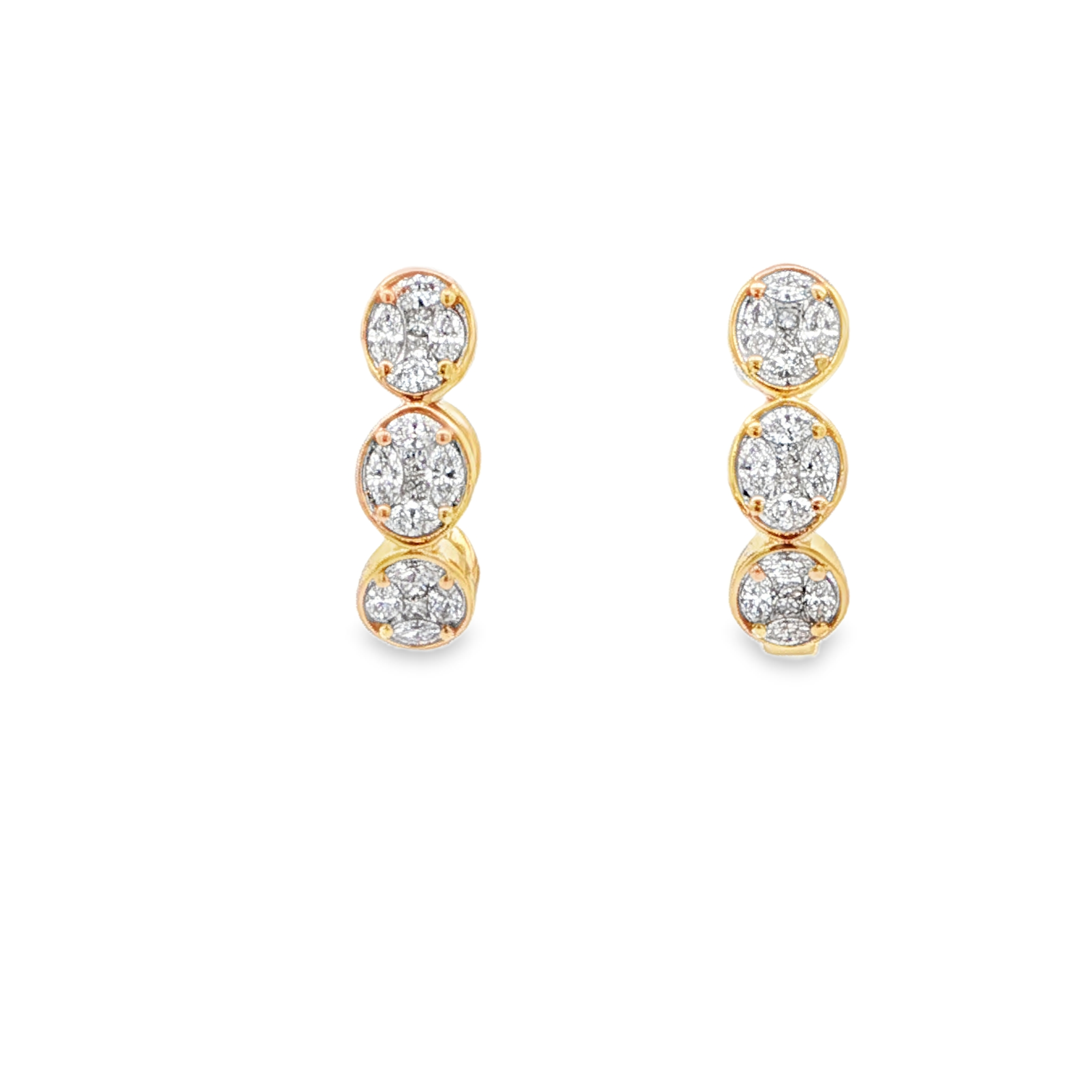18K YG Three Oval Cluster Diamond Hoops Main image