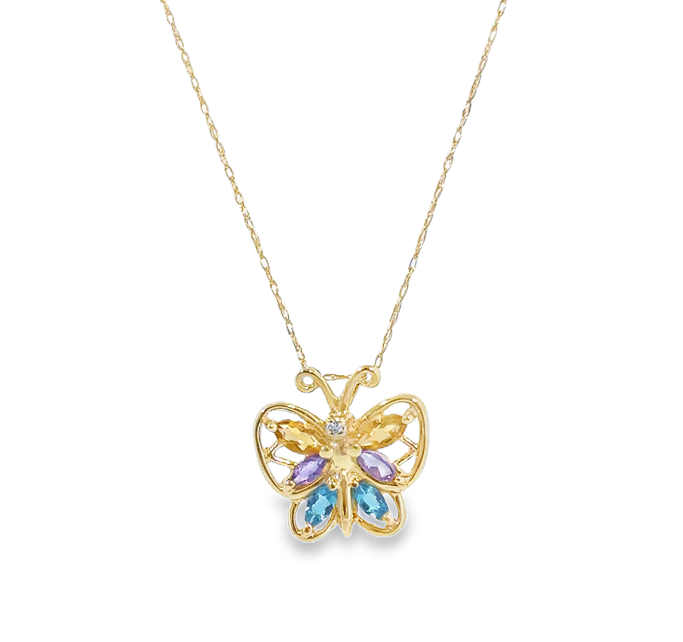 14K Yellow Gold Semi-Precious Butterfly Pendant Necklace *estate item sold as is, final sale* Main image