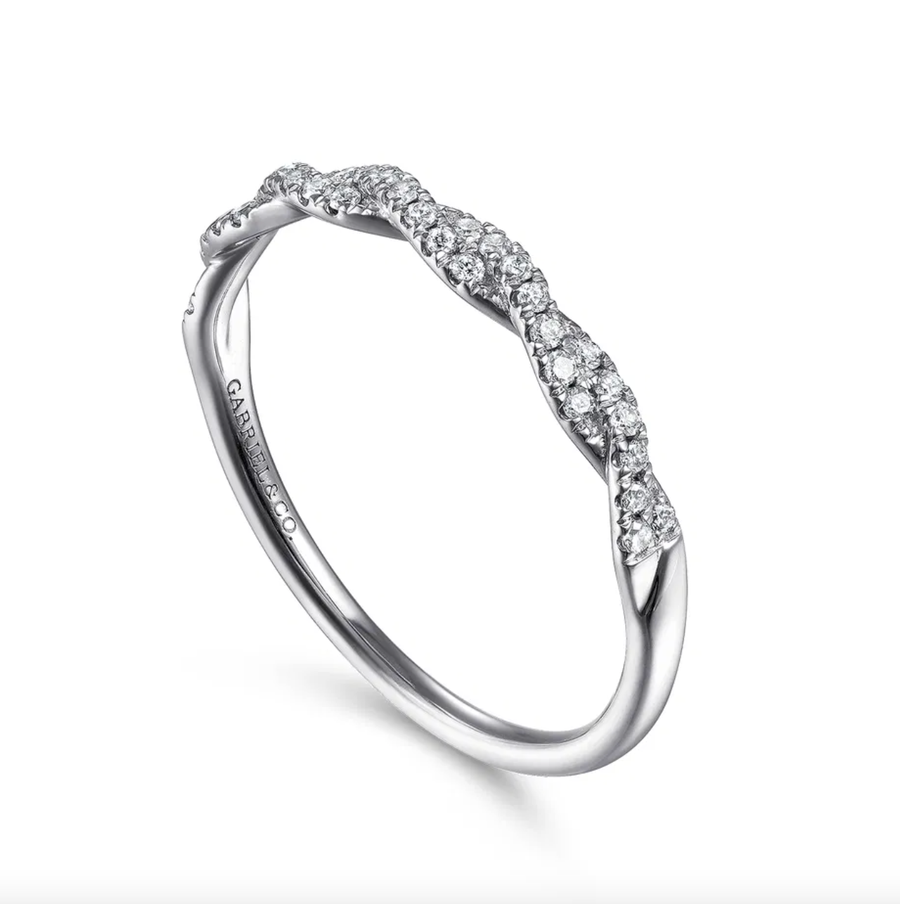 14K WG Twisted Diamond Stackable Band by Gabriel NY