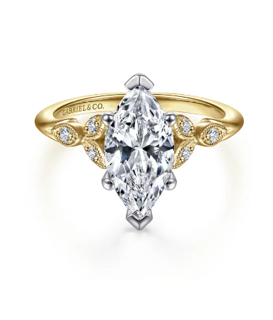 14K White-Yellow Gold "Celia" Marquise Shape Diamond Engagement Ring by Gabriel