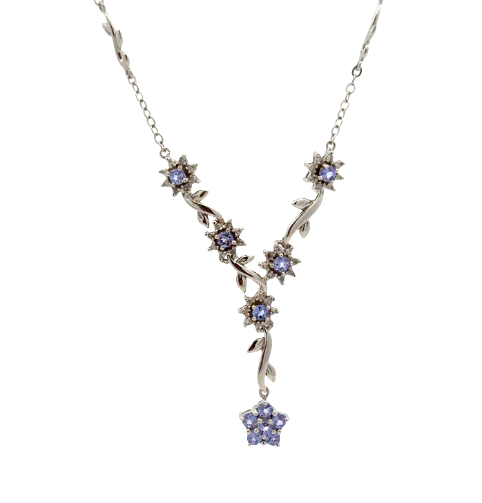 14K WG Tanzanite & Diamond Flower Y-Necklace *Estate Item Sold as is, Final Sale* Main image