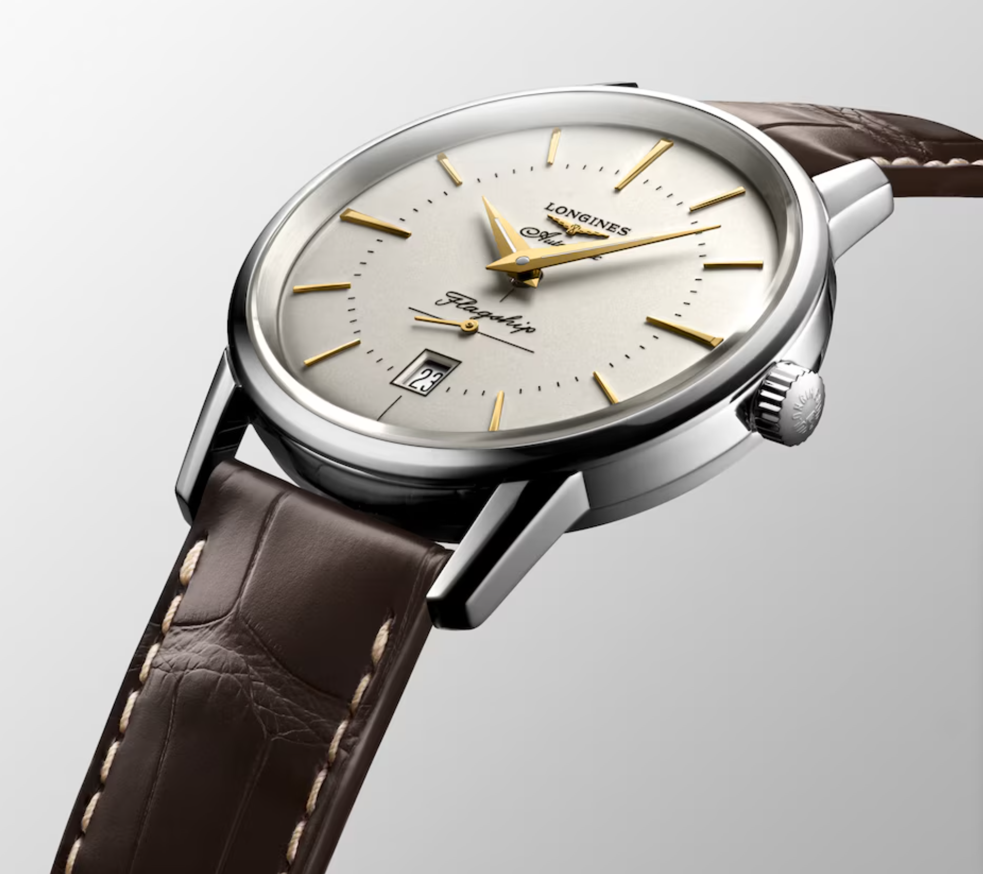 Longines Flagship Heritage 38mm Watch in Opaline Ivory with a Leather Band