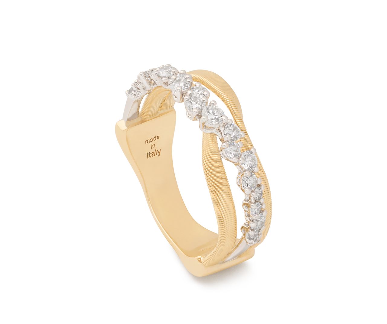 18K YG Marrakech 3-Strand Ring with Single Diamond Row by Marco Bicego Main image