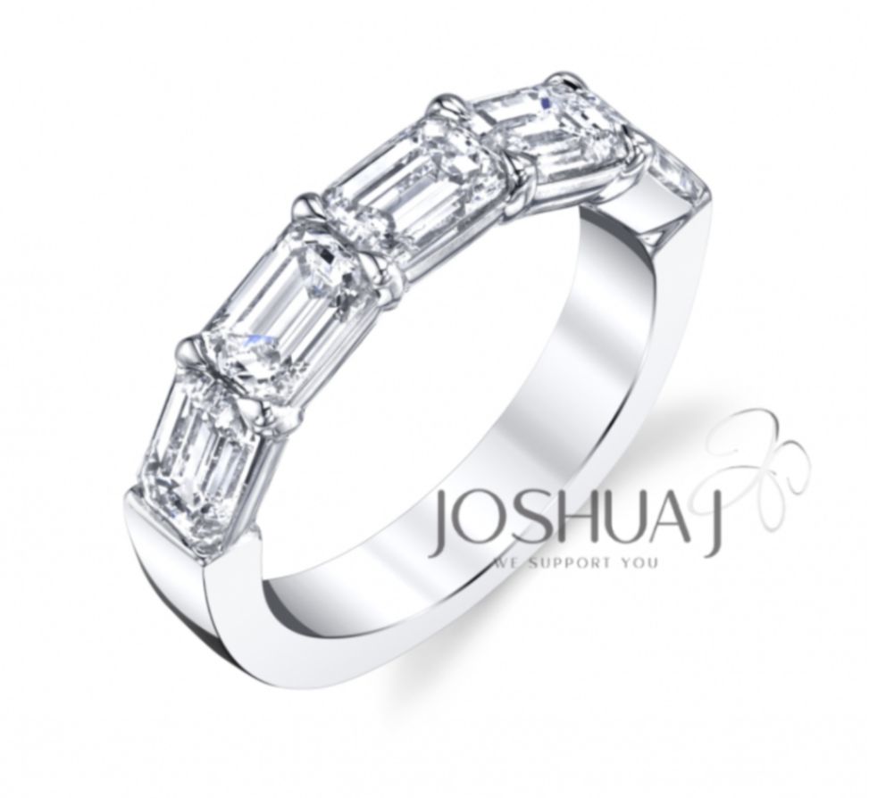 18K White Gold Diamond Emerald Cut Band Set-East West by Joshua J