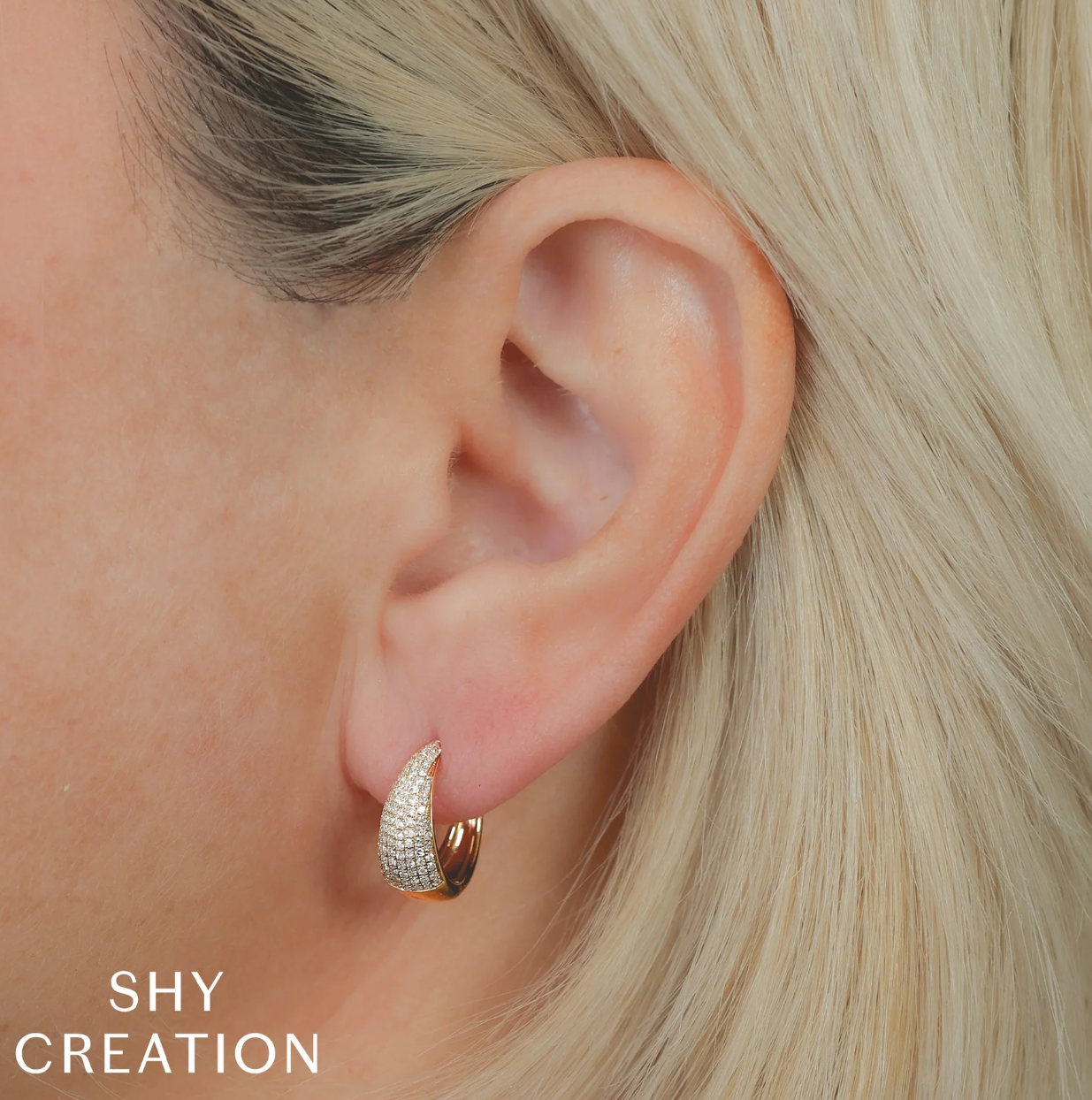 14K WG 2/5cttw Diamond Pave Graduated Small Hoop by Shy Creation Secondary image