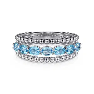 Sterling Silver Bujukan Swiss Blue Topaz Easy Stackable Ring by Gabriel NY