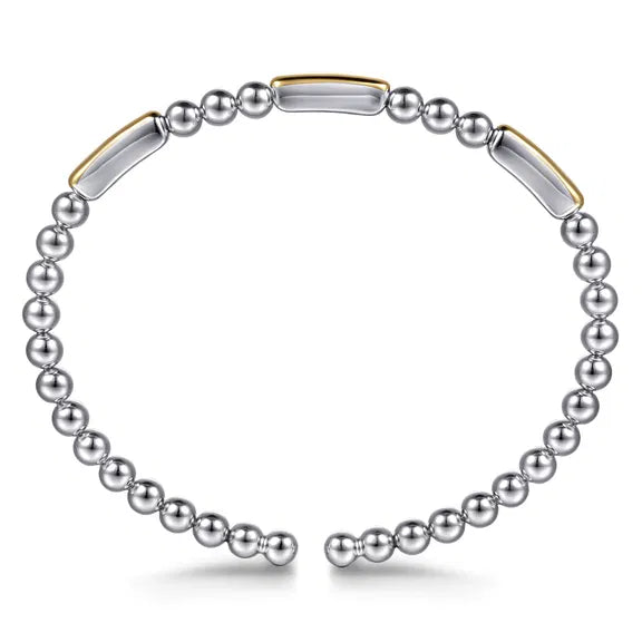 SS/14K YG Three Station Bar Bujukan Bangle Bracelet by Gabriel NY