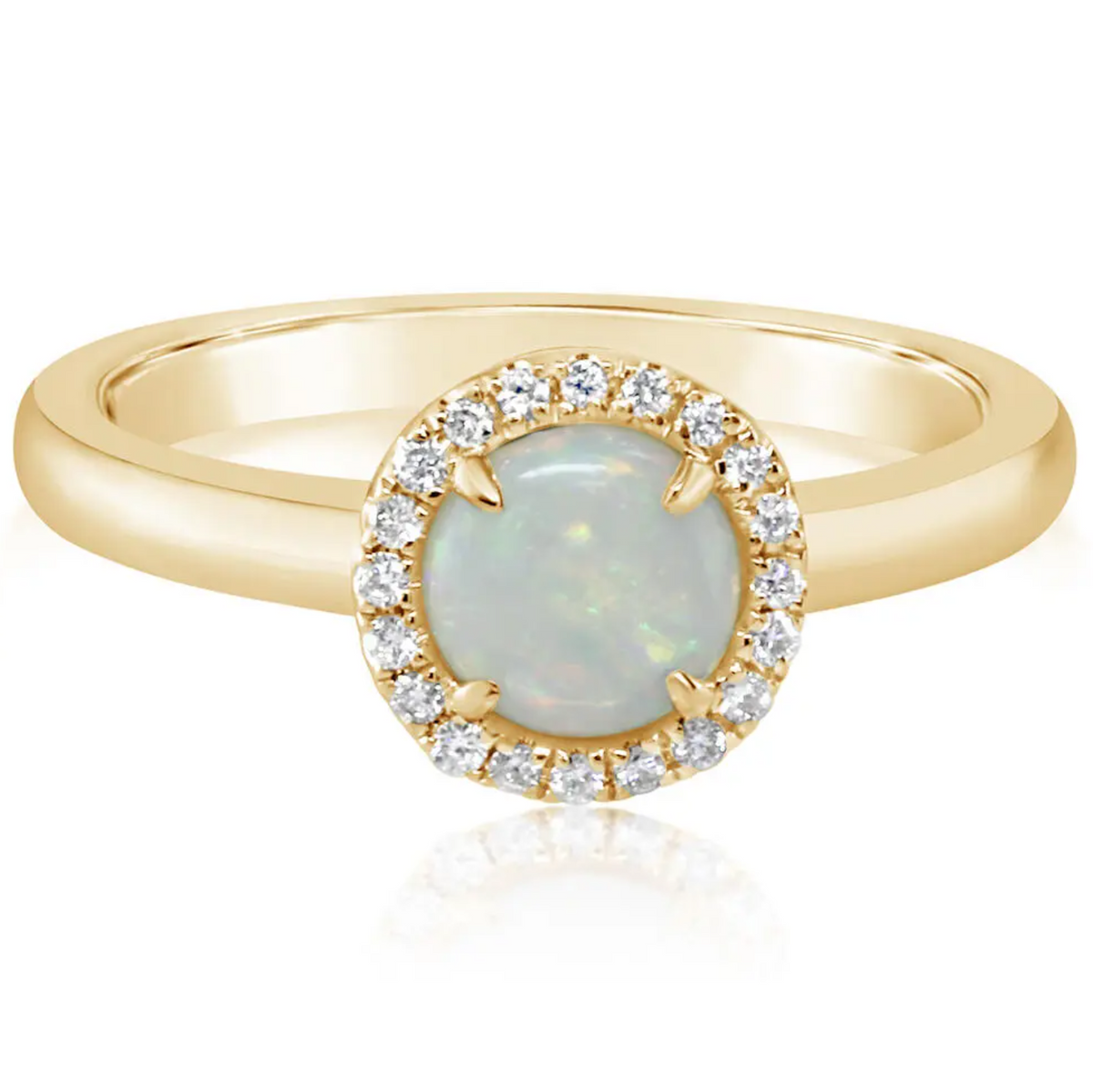 14K Yellow Gold Australian Opal & Diamond Halo Ring Main image