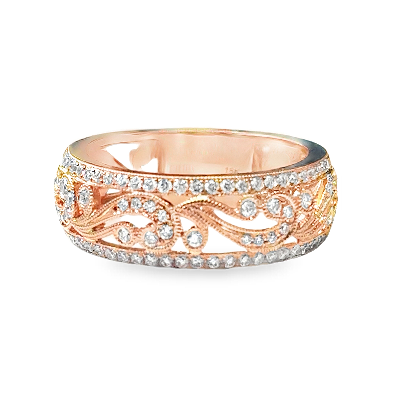 18K RG Kirk Kara Swirl Milgrain 3/8cttw Diamond Wide Domed Wedding Band *Estate Item Sold as is, Final Sale*