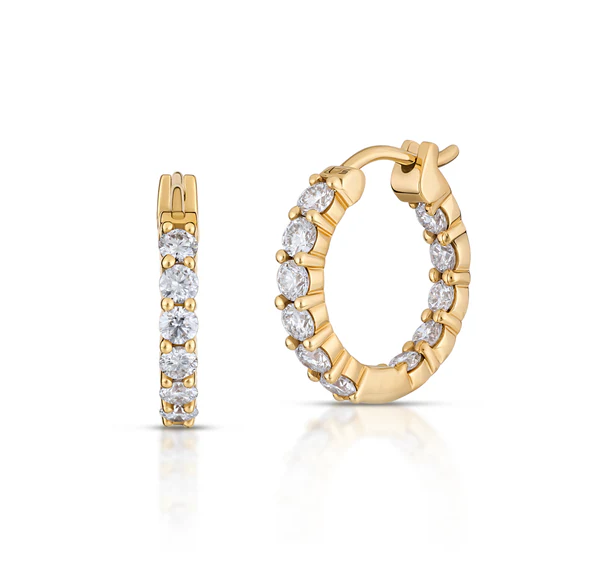 18K Yellow Gold 2mm Diamond Prong Set Huggies by Erica Courtney