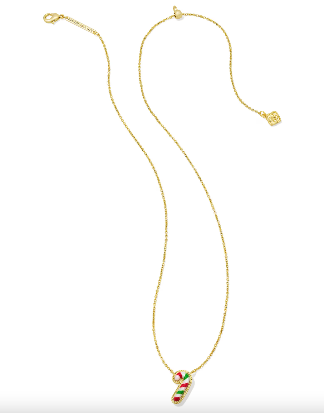 Gold Plated Candy Cane Short Pendant Necklace in Red Green Mix by Kendra Scott