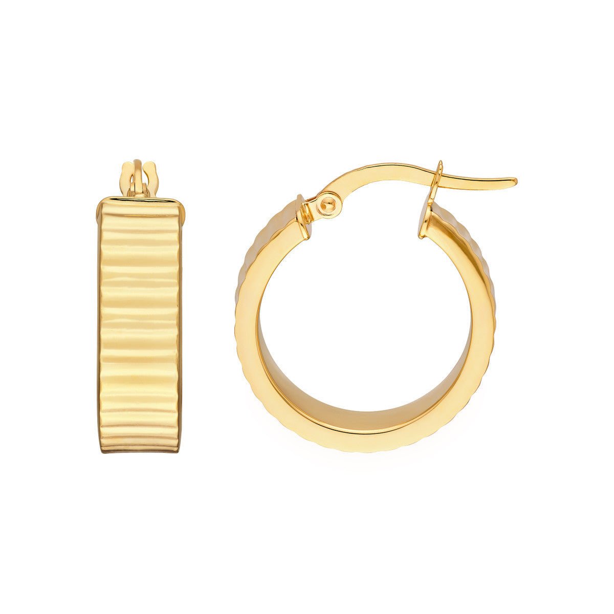 14K YG 15mm Polished Line Round hoop Earrings
