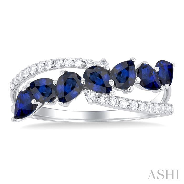 14K WG Pear Shape Blue Sapphire & Diamond Bypass Fashion Band Main image