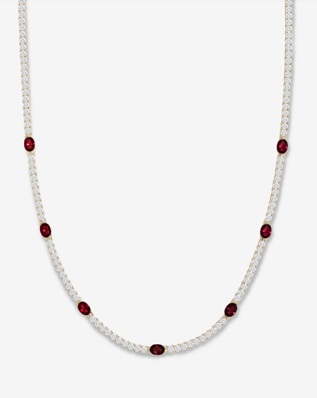 18K Gold Plated Maven Tennis Necklace in Red CZ by Melinda Maria