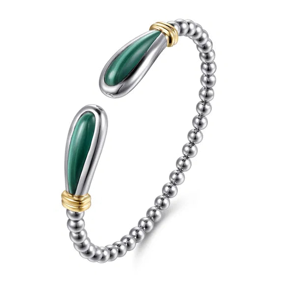 SS/14K YG Bujukan Open Bangle with Malachite by Gabriel NY