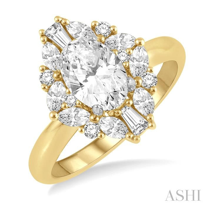 14K YG Fancy Shape Diamond Halo Semi-Mount for Oval