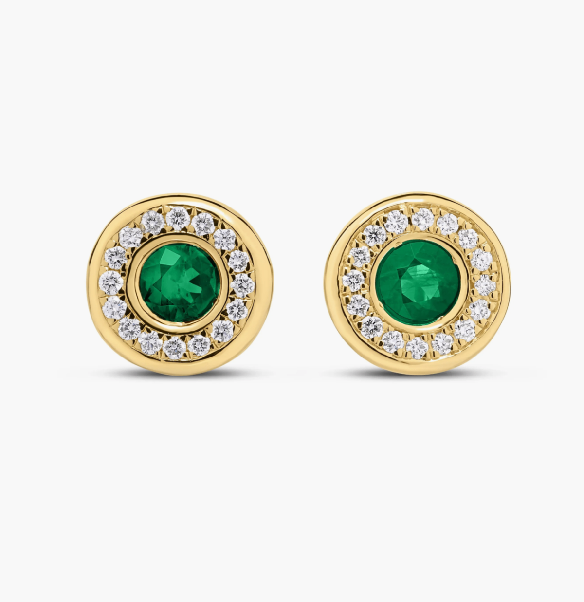 18K Yellow Gold Tiny Treasures Diamond & Emerald Halo Studs by Roberto Coin Main image
