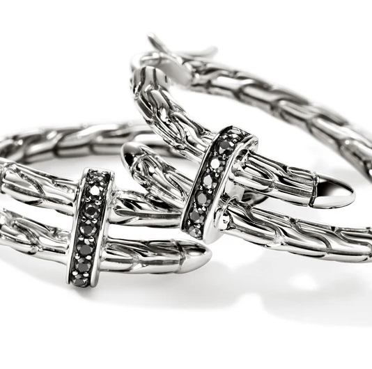Sterling Silver Spear Treated Black Sapphire Hoops by John Hardy