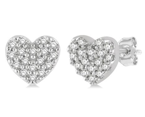 10K WG 1/10cttw Diamond Petite Heart Stud Earrings
