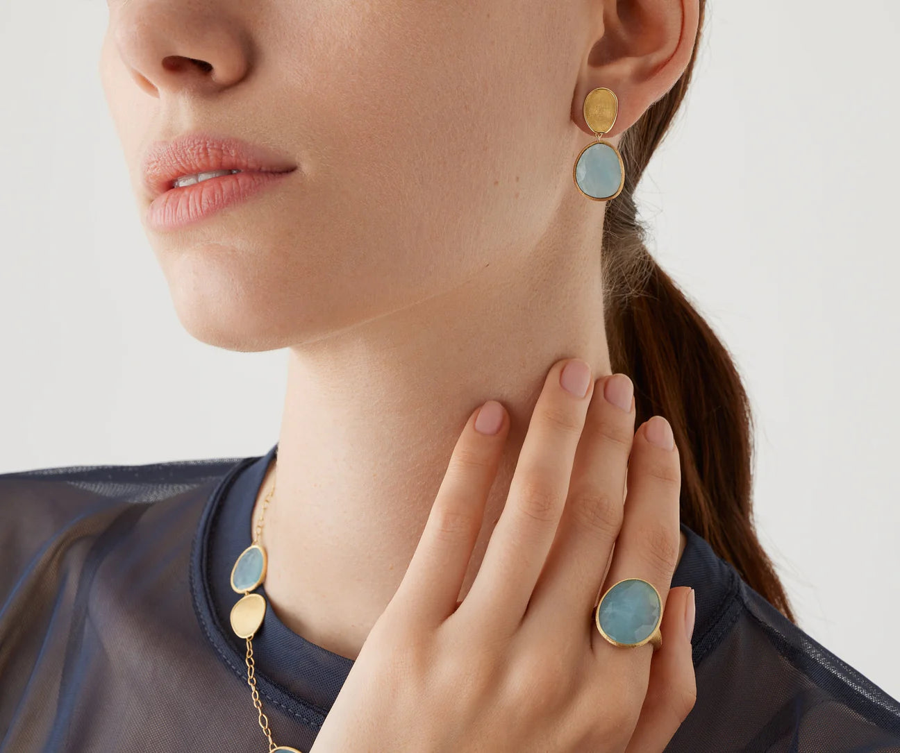 18K YG Lunaria Aquamarine Drop Earrings by Marco Bicego