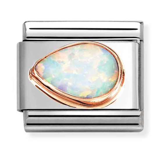 Stainless Steel & 9K Rose Gold White Opal Drop Charm