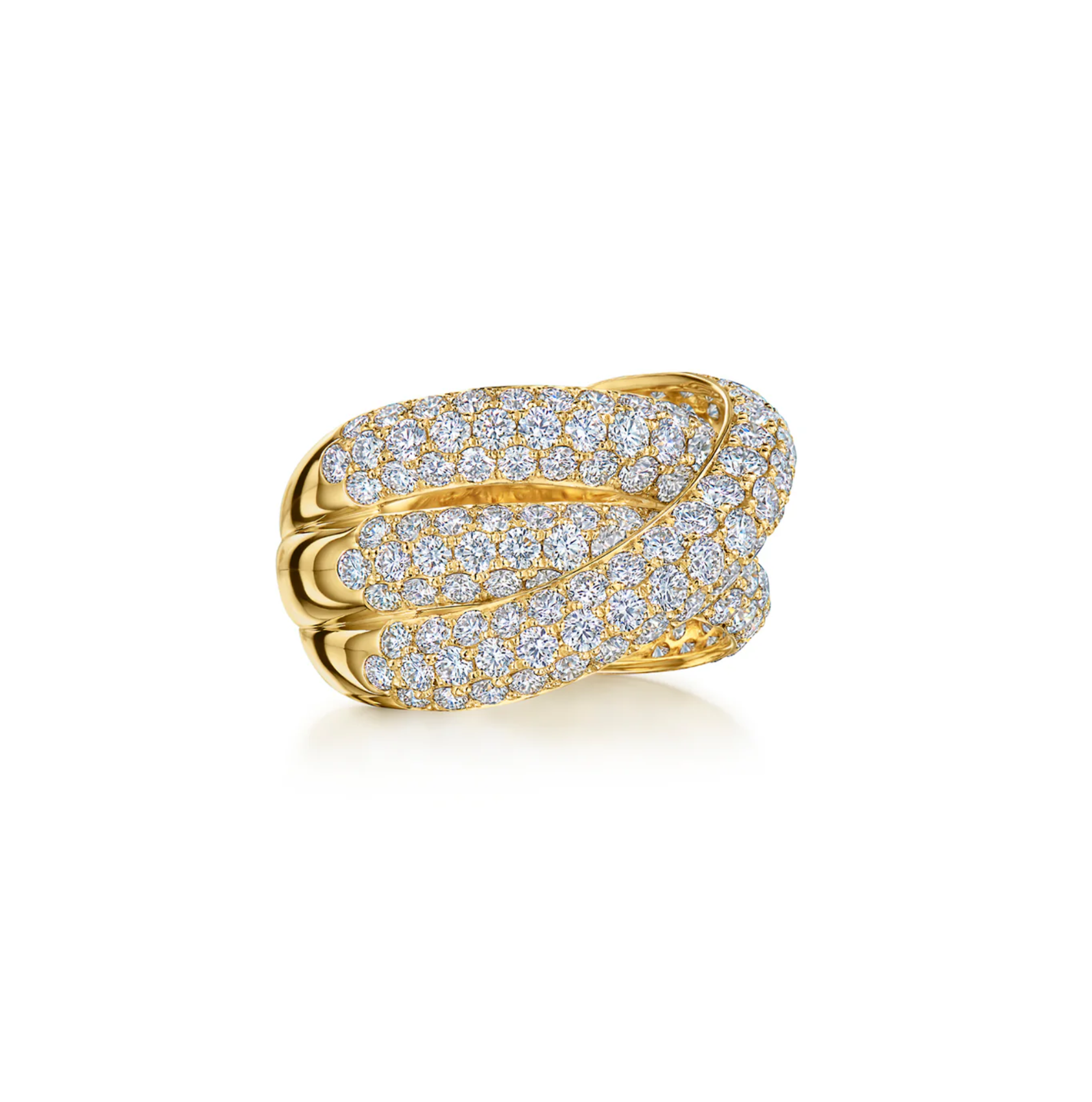 18K Yellow Gold Moonlight Three Row Pave Diamond Crossover Ring by KWIAT Main image