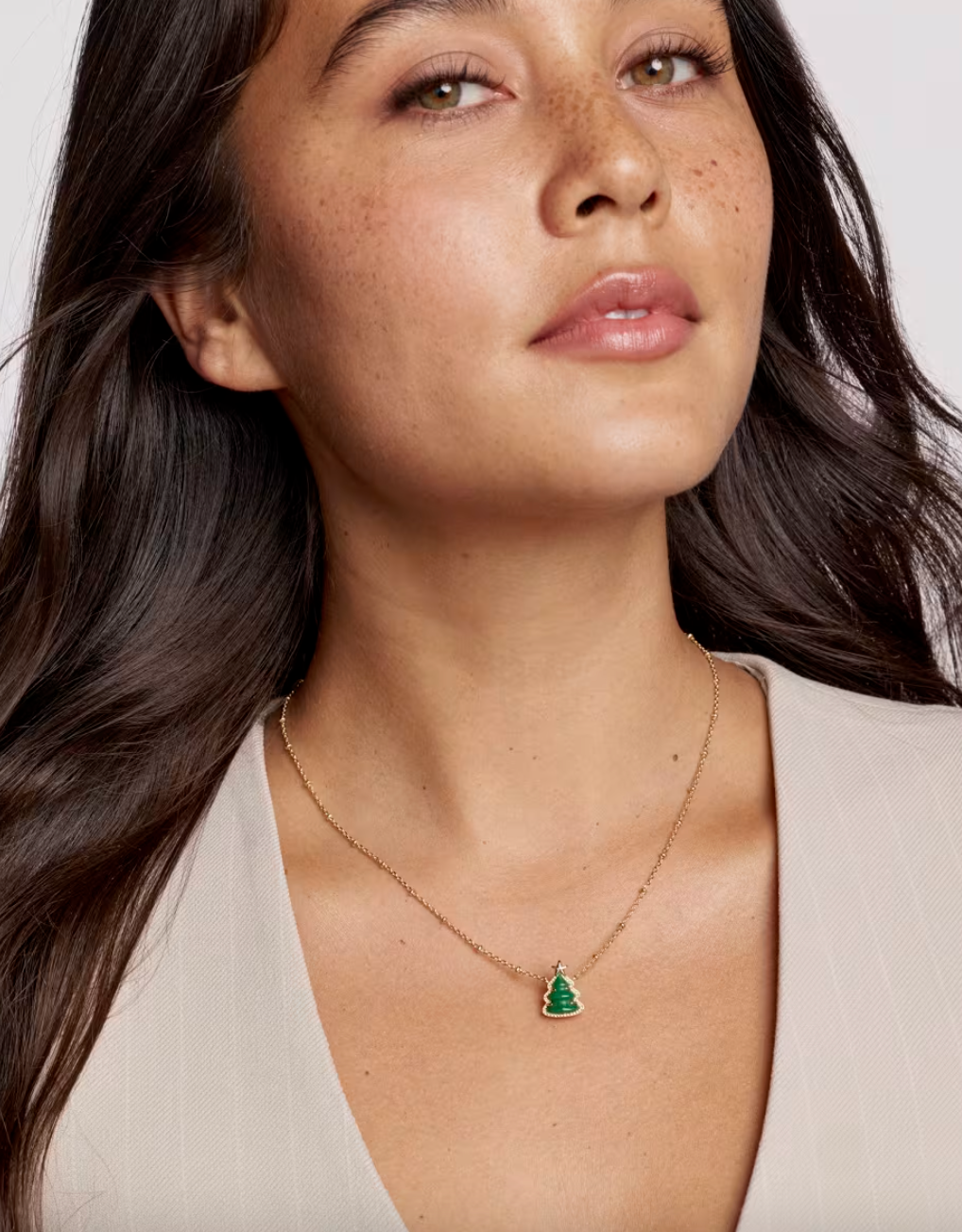 Holiday Tree Pendant Necklace in Gold Green Quartzite by Kendra Scott (plated over brass)