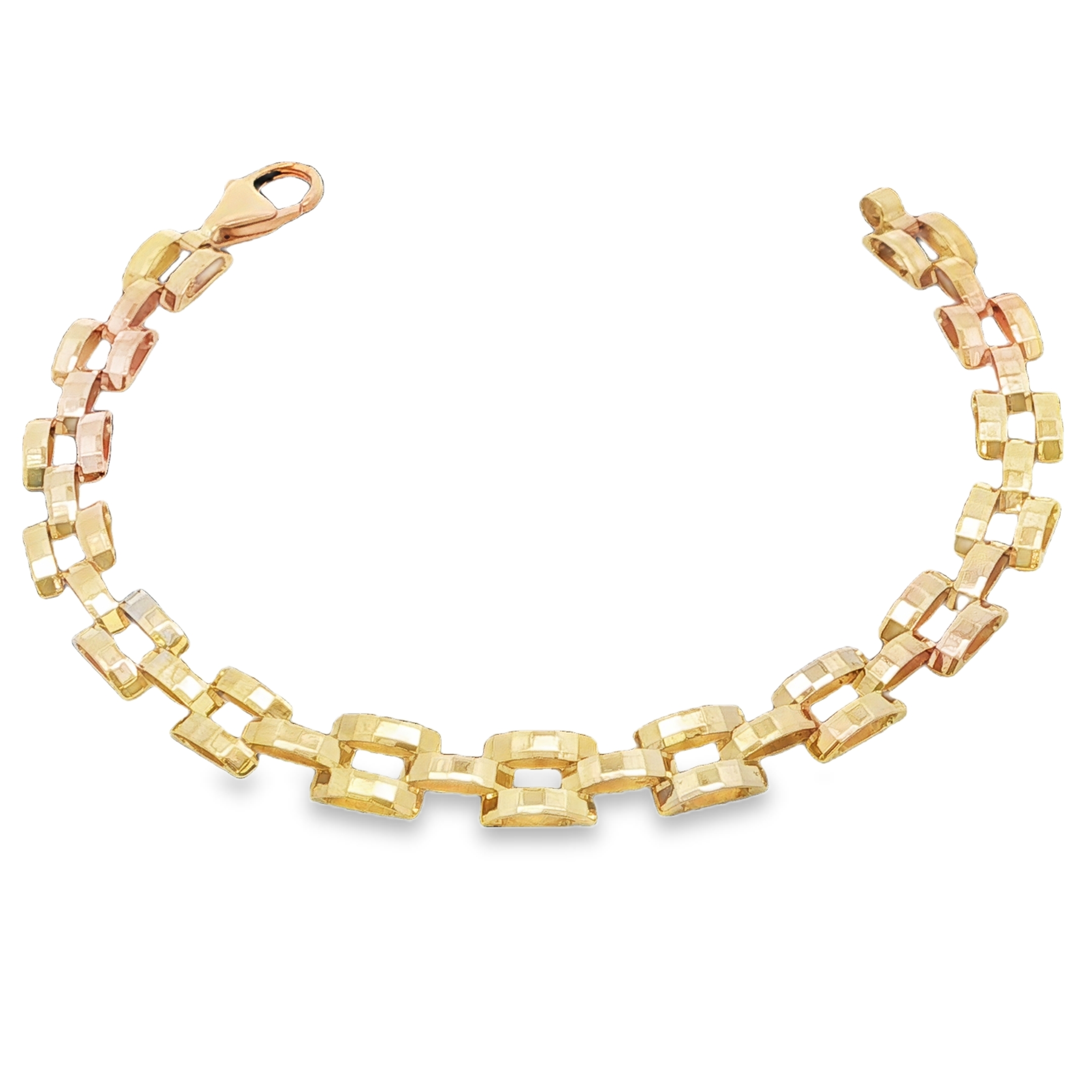 14K YG Square Hollow Link Faceted Top Bracelet *Estate Item, Sold As Is, Final Sale