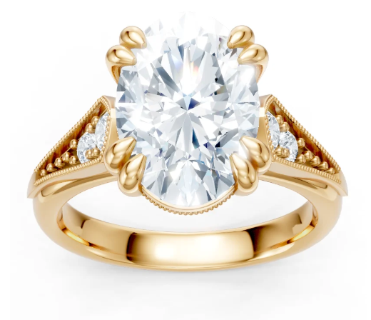14K YG Oval Diamond Milgrain Double Prong Semi-Mount