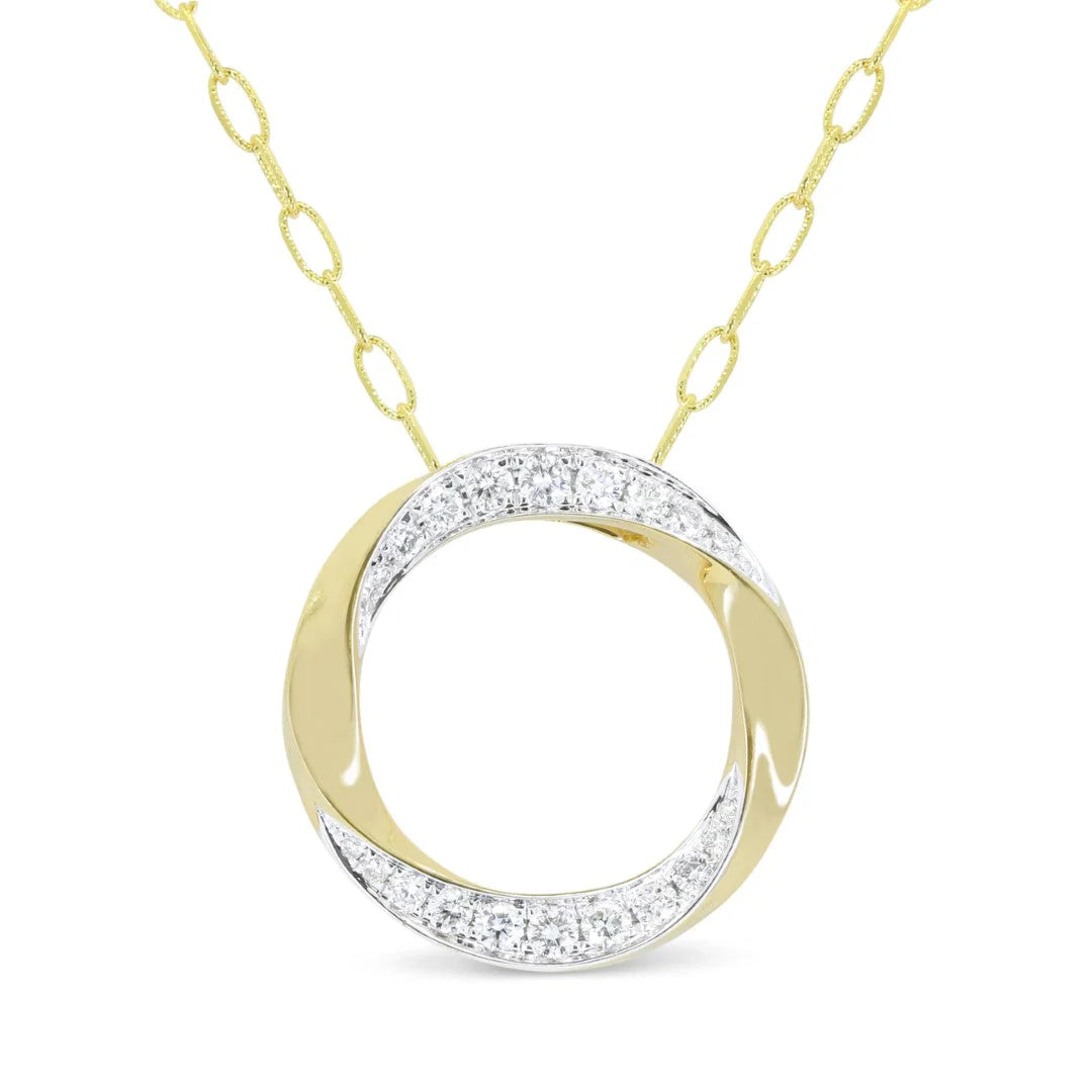 14K Two-Tone Diamond & Polished Gold Open Circle Pendant Necklace