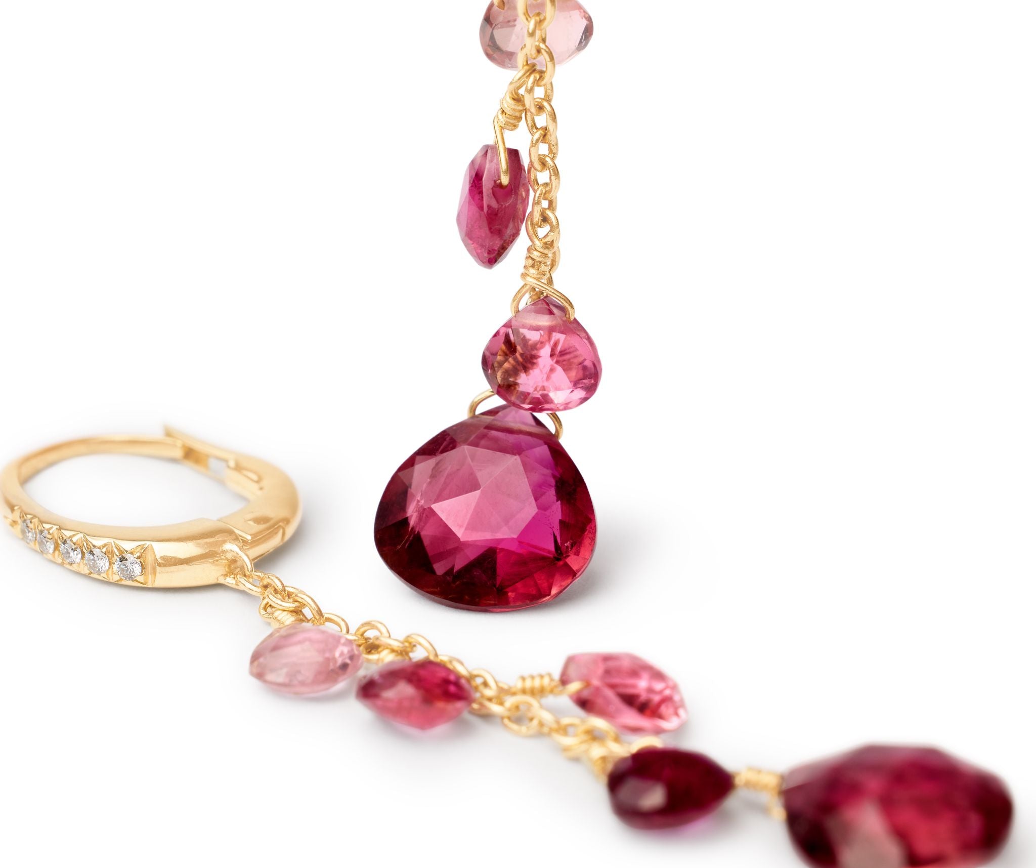18K YG Paradise Single-Strand Pink Tourmaline & Diamond Accent Earrings by Marco Bicego