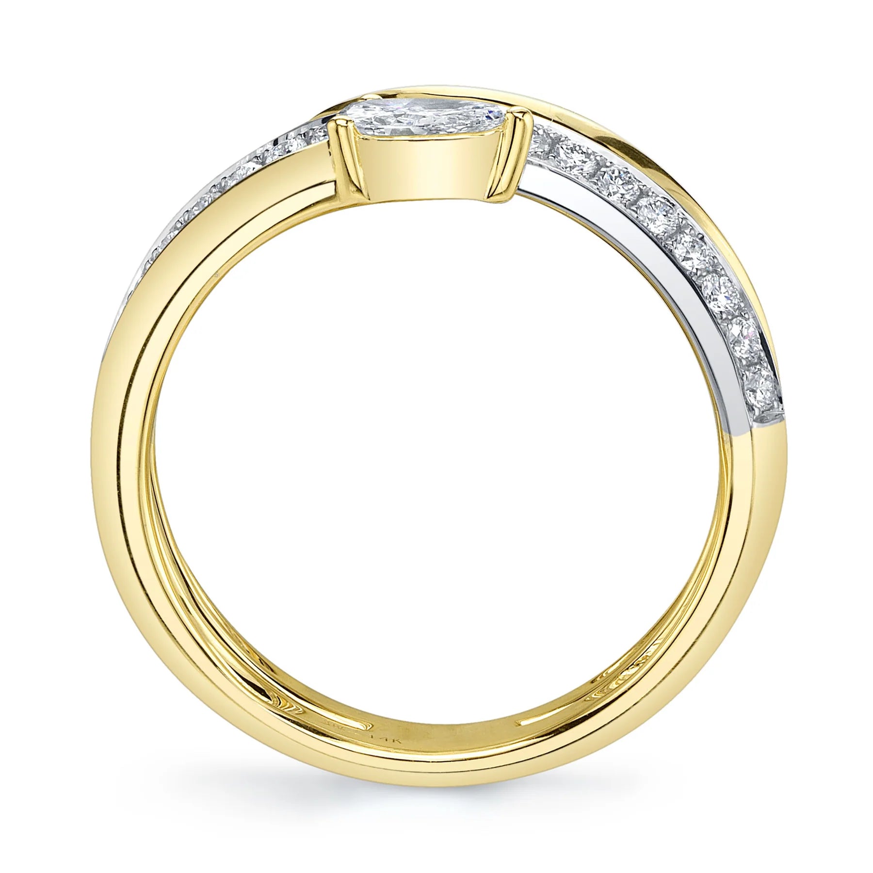 14K W/YG Pave Diamond & Polished Gold Wrap Ring with Diamond Pear Accent