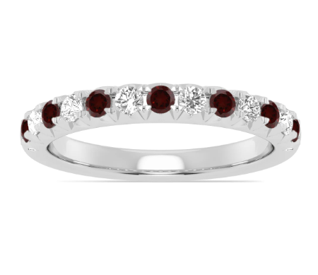 14K White Gold Alternating Garnet & Diamond Fishtail Anniversary Band