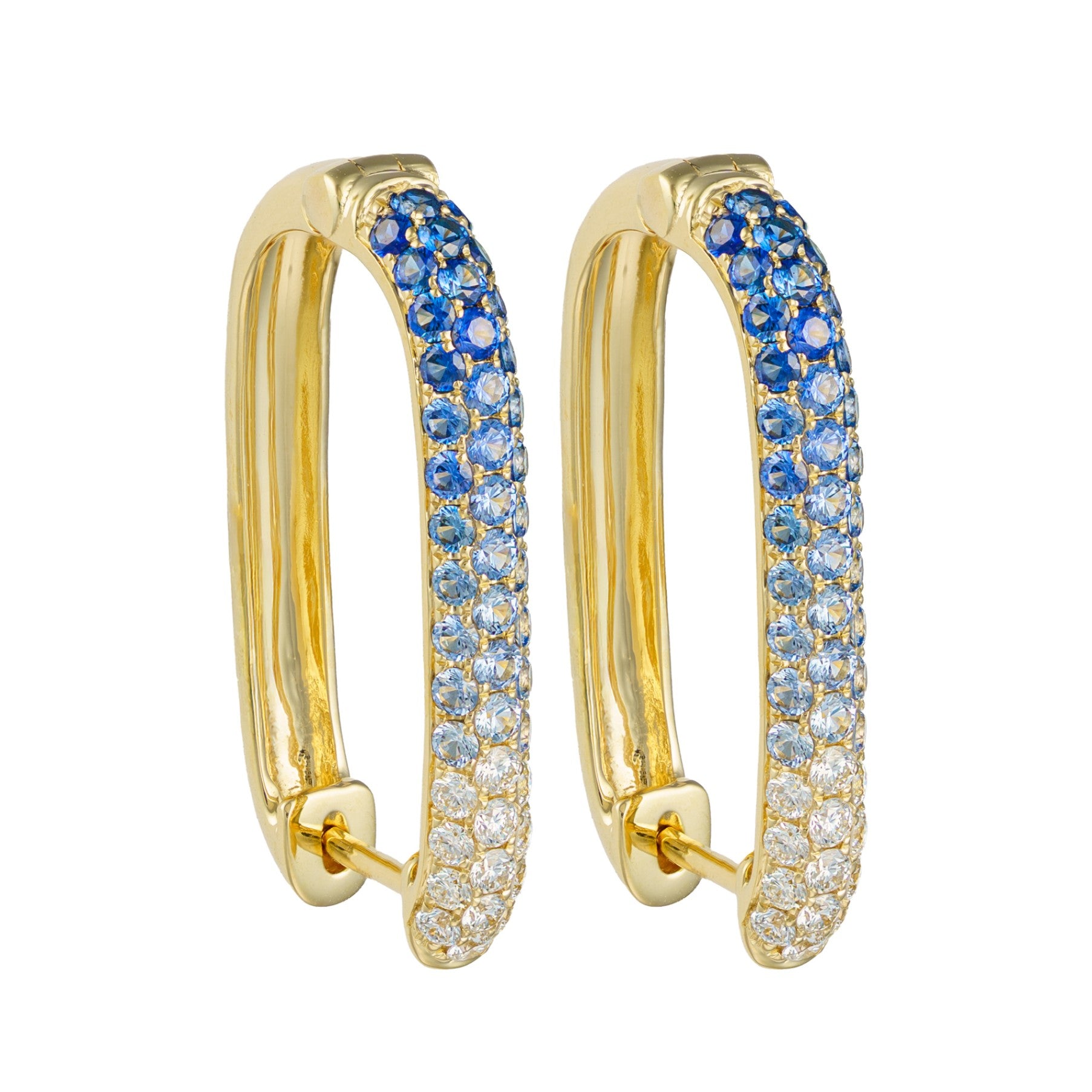 18K Yellow Gold Ombre Sapphire & Diamond Square Hoops by David Kord Main image