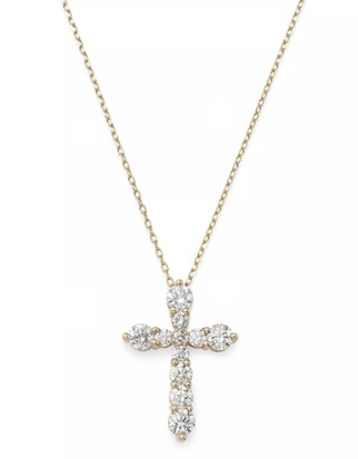 14K Yellow Gold 1 1/2cttw Diamond Cross Pendant Necklace